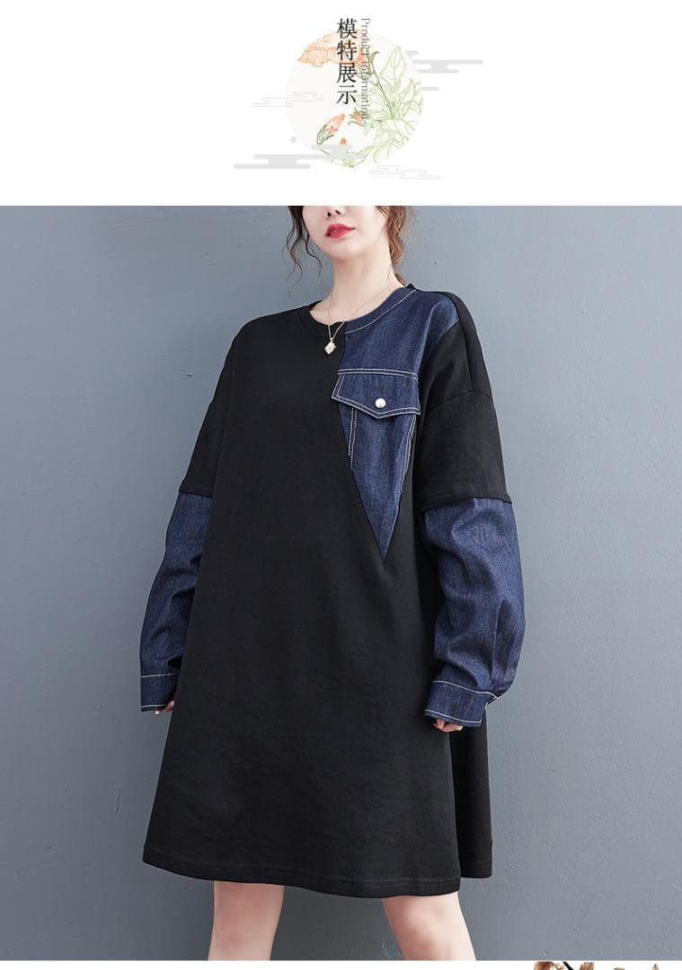 大きいサイズ 異素材　ワンピース　デニム　レディース 秋冬　春 新品 長袖