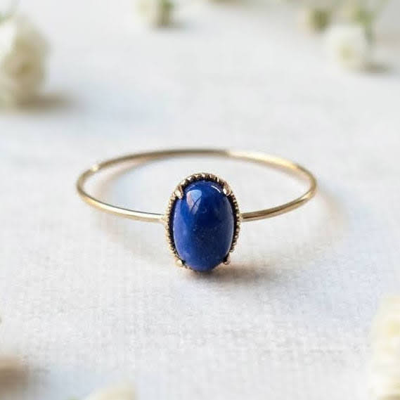 【一生ものK10素材】至高の青＊ラピスラズリのオーバルリング / 10金イエローゴールド 贅沢ジュエリー
