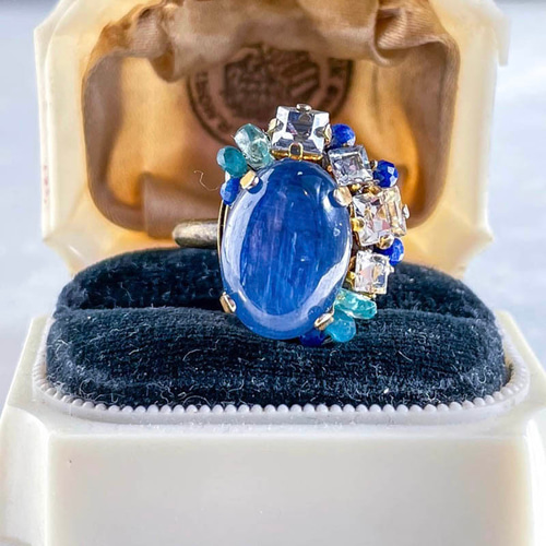 カイヤナイト リング 天然石 大粒 誕生石 ゴールド アンティーク