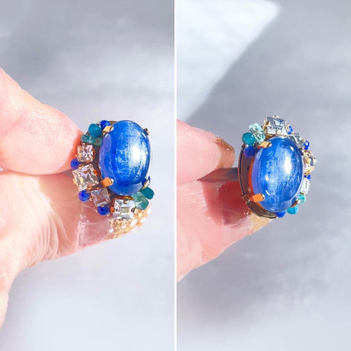 カイヤナイト リング 天然石 大粒 誕生石 ゴールド アンティーク