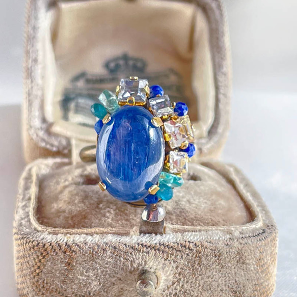 カイヤナイト リング 天然石 大粒 誕生石 ゴールド アンティーク