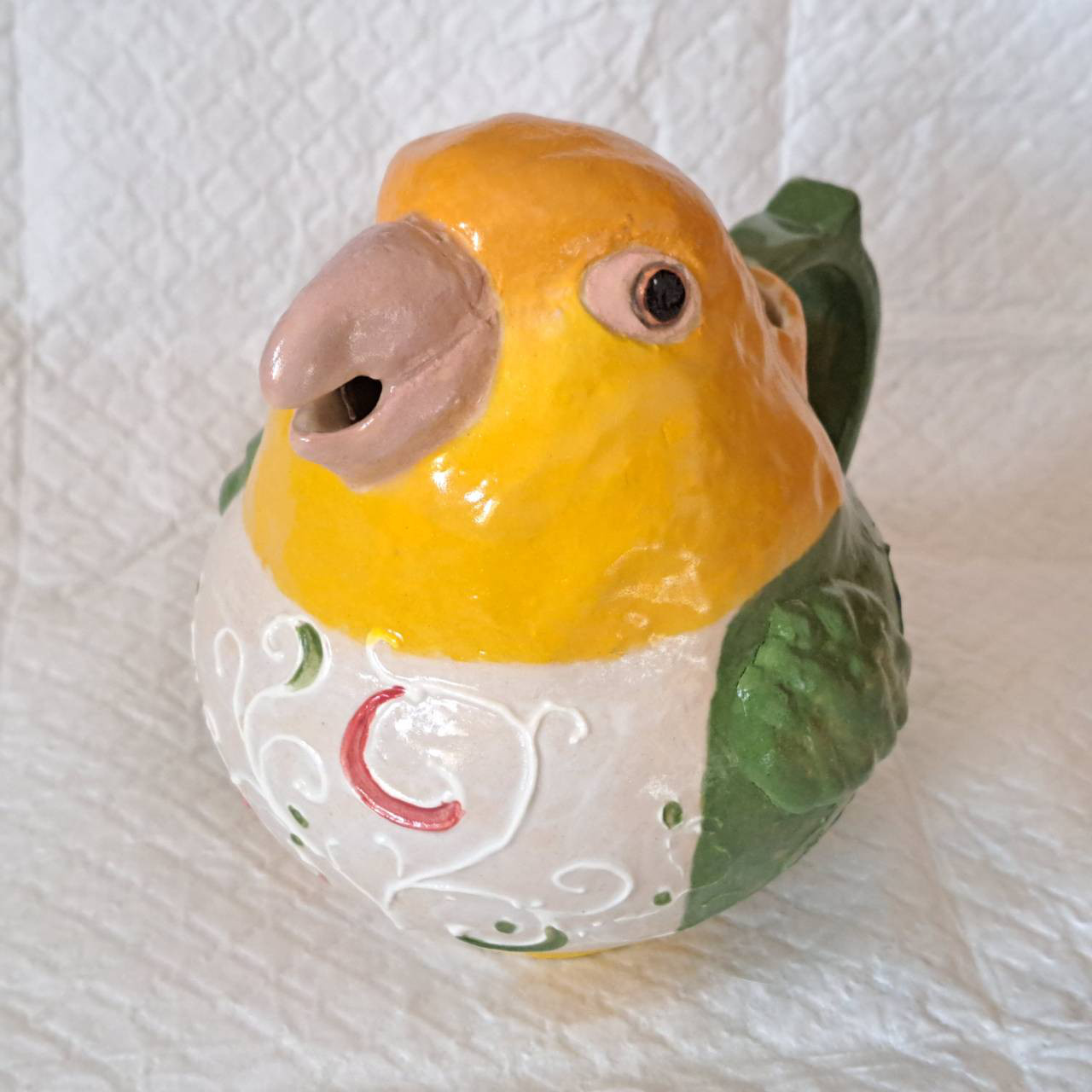 シロハラインコ　インコ　小鳥ポット　ポット　インテリア　陶器小鳥　花瓶　置物　「ちゃんと使えなーいポット」1064