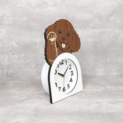 招き犬 置き時計 木製 【トイプードル】茶色 静音 目覚まし付き