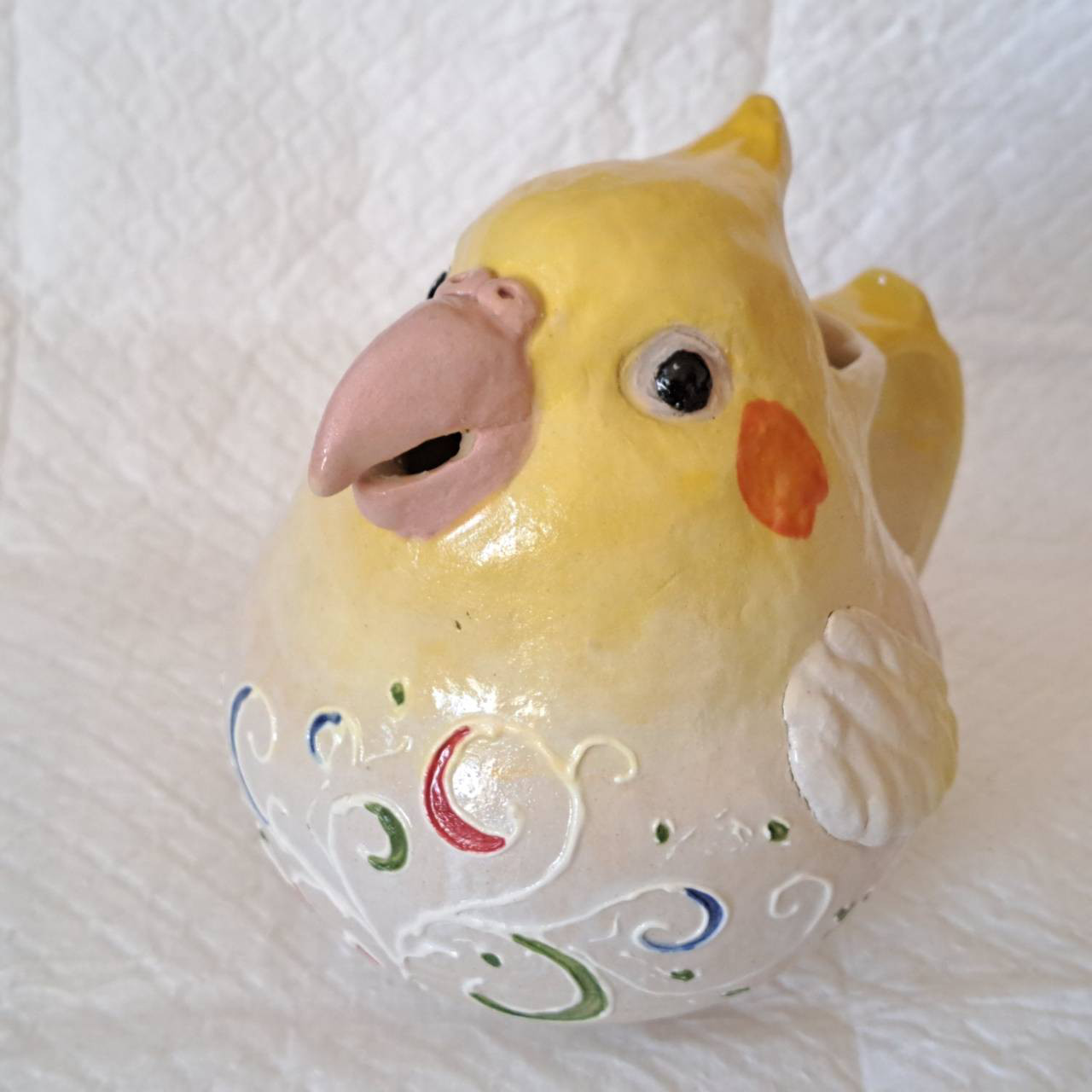 オカメインコ　インコ　小鳥ポット　ポット　インテリア　陶器小鳥　花瓶　置物　「ちゃんと使えなーいポット」1065 5,994円