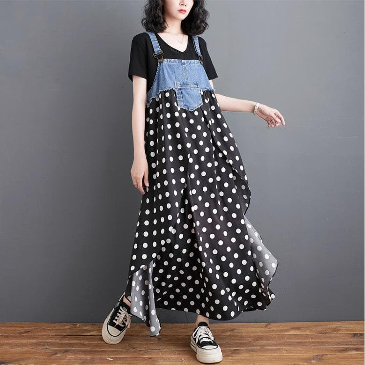 大きいサイズ サロペット　レディース ドット　ワンピース春夏 新品　ロング