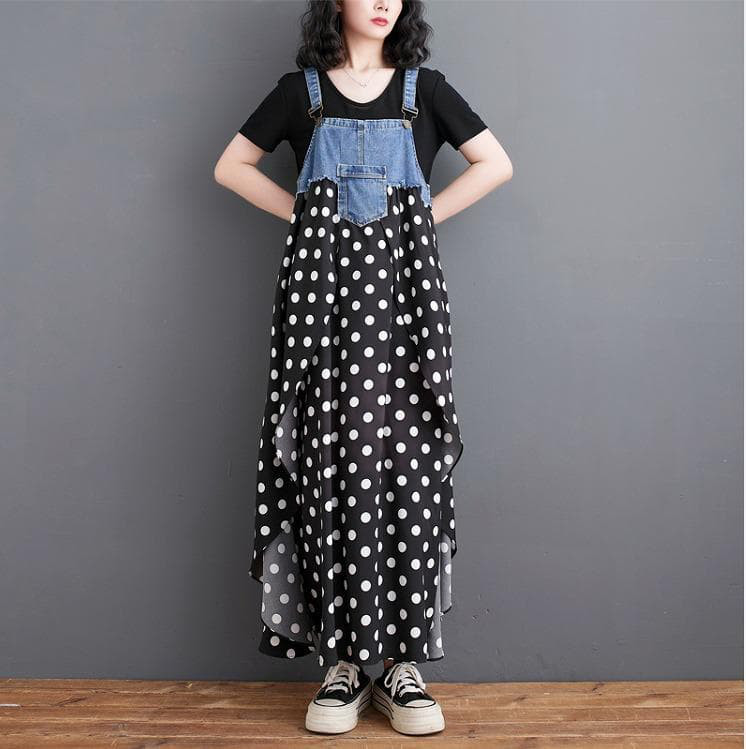 大きいサイズ サロペット　レディース ドット　ワンピース春夏 新品　ロング