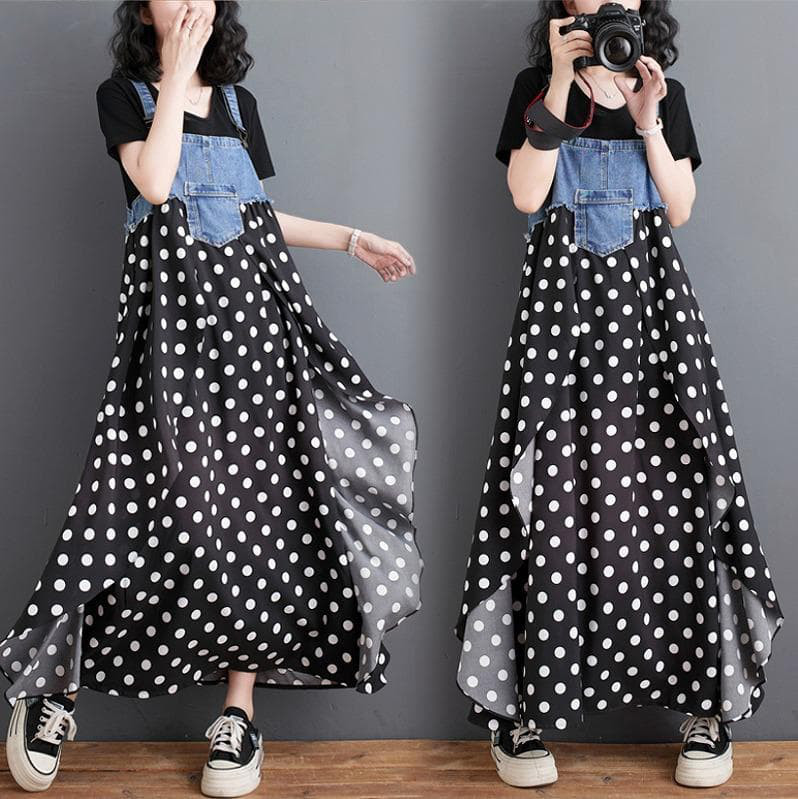 大きいサイズ サロペット　レディース ドット　ワンピース春夏 新品　ロング
