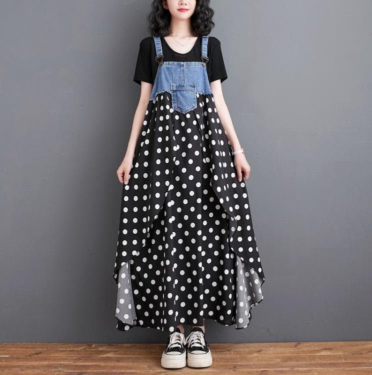 大きいサイズ サロペット　レディース ドット　ワンピース春夏 新品　ロング