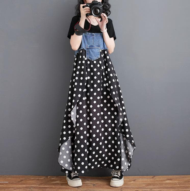 大きいサイズ サロペット　レディース ドット　ワンピース春夏 新品　ロング