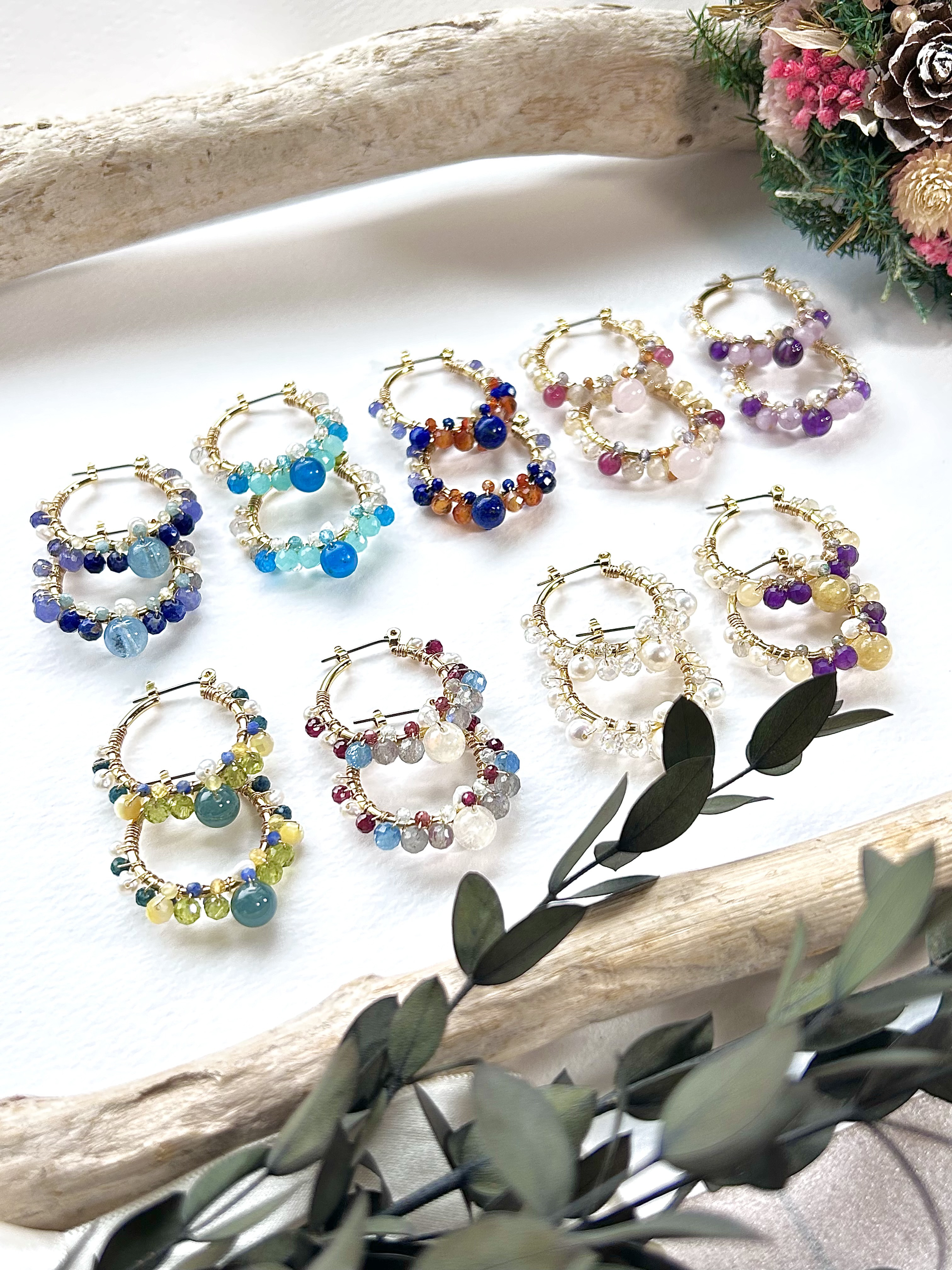 【金環パレット】天然石フープピアス