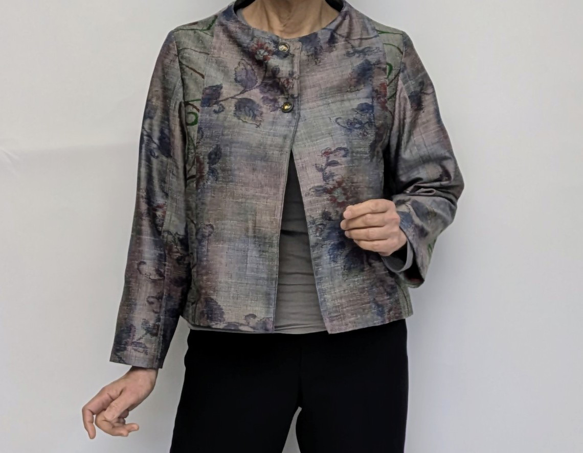着物リメイク 裏地付き ショートジャケット 2種類の紬