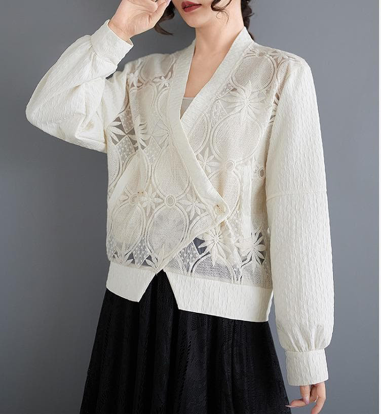 大きいサイズ ジャケット　レース　花柄　シアー　レディース 秋冬　春 新品 長袖