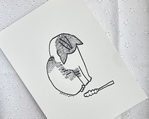イラスト原画）おもちゃをを見つめる猫 ※原画のみ/額縁なし※ 原画