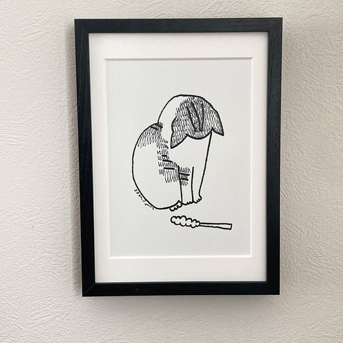 イラスト原画）おもちゃをを見つめる猫 ※原画のみ/額縁なし※ 原画