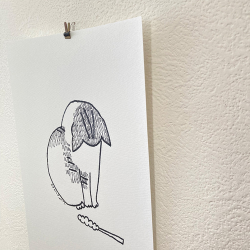 イラスト原画）おもちゃをを見つめる猫 ※原画のみ/額縁なし※ 原画
