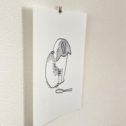 イラスト原画）おもちゃをを見つめる猫 ※原画のみ/額縁なし※ 原画