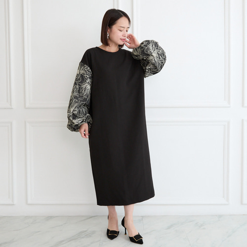 ✨着丈調整可能】立体感ある大人の花柄ジャガード 異素材バルーン袖