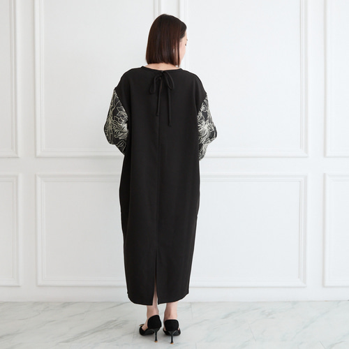 ✨着丈調整可能】立体感ある大人の花柄ジャガード 異素材バルーン袖