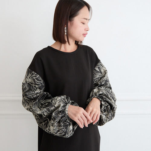 ✨着丈調整可能】立体感ある大人の花柄ジャガード 異素材バルーン袖