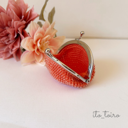 がま口コインケース（オレンジ） がま口財布 ビーズがま口 小銭入れ