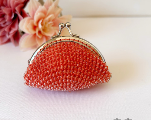 がま口コインケース（オレンジ） がま口財布 ビーズがま口 小銭入れ