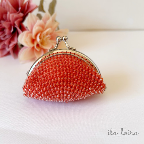 がま口コインケース（オレンジ） がま口財布 ビーズがま口 小銭入れ