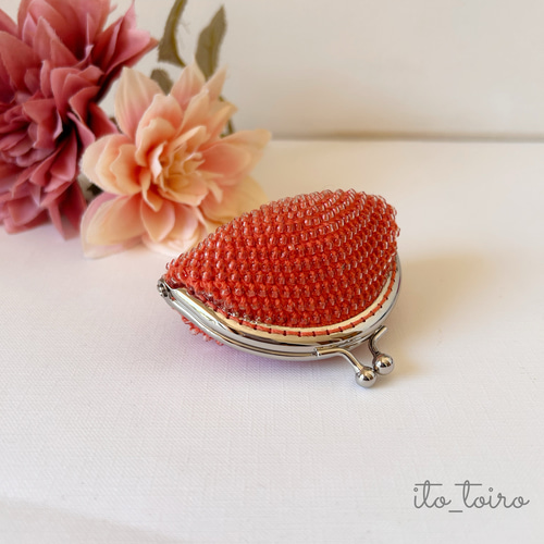 がま口コインケース（オレンジ） がま口財布 ビーズがま口 小銭入れ