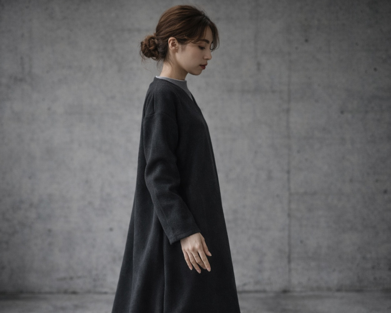 高級メルトンフリースリラックスワンピース／メルトンフリースワンピース／モコモコルームウェア／チャコール 11,248円