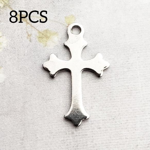 8個 十字架 クロス ステンレス シンプル パーツ チャーム/シルバー（C2