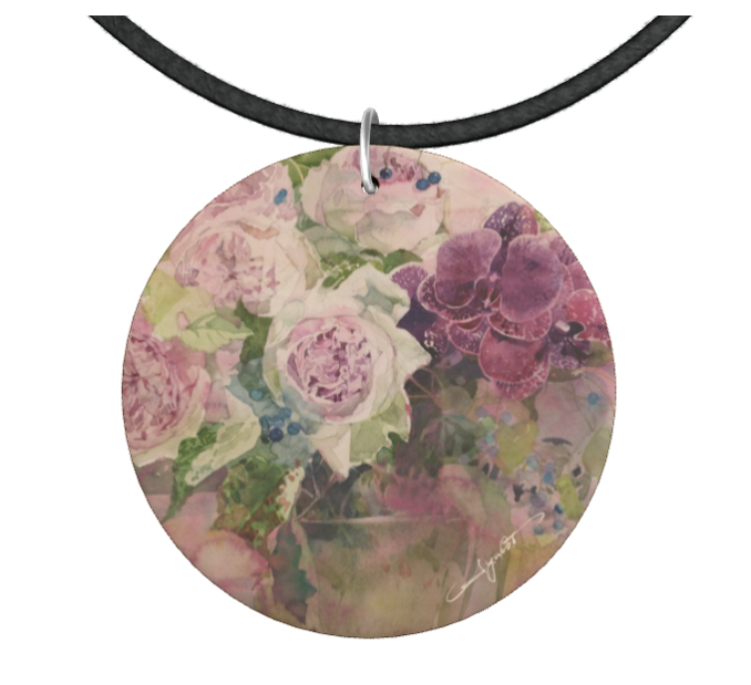 バラのウッドネックレス  シャビーシックピンク1