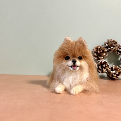 羊毛フェルト にこにこポメラニアン オレンジ 羊毛フェルト needle