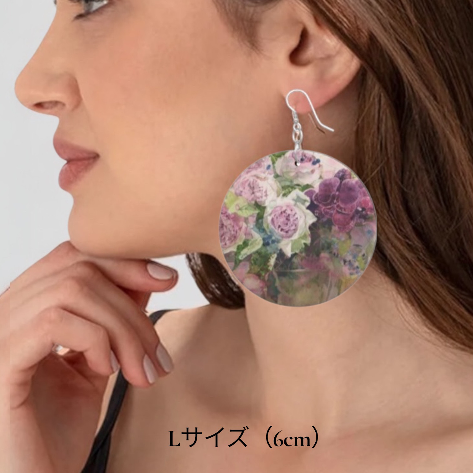 母の日　シャビーシックピンク　ウッドイヤリング