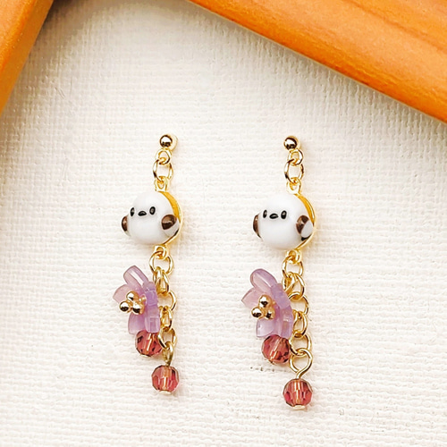 シマエナガ ピアス（イヤリング・ノンホールピアス）樹脂粘土・チェコ