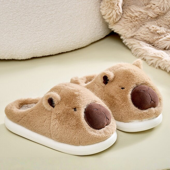 レディース ルームシューズ カピバラ 秋冬 新作 モコモコ 可愛い カバーヒール 保温 室内用 裏起毛 綿製