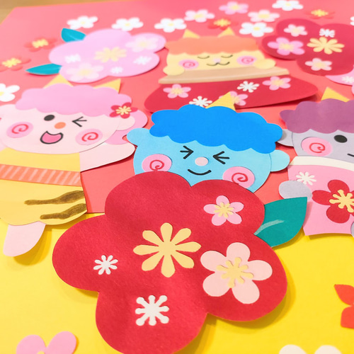 ラミネート可 節分 梅 鬼 こたつ 本 色紙 壁面 アルバム ～鬼たちの