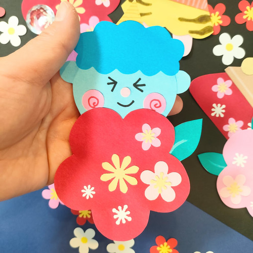 ラミネート可 節分 梅 鬼 こたつ 本 色紙 壁面 アルバム ～鬼たちの