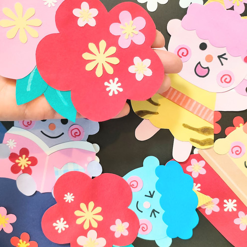 ラミネート可 節分 梅 鬼 こたつ 本 色紙 壁面 アルバム ～鬼たちの