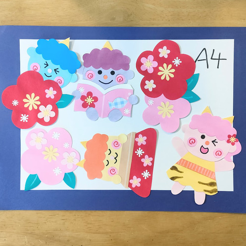 ラミネート可 節分 梅 鬼 こたつ 本 色紙 壁面 アルバム ～鬼たちの