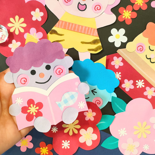 ラミネート可 節分 梅 鬼 こたつ 本 色紙 壁面 アルバム ～鬼たちの