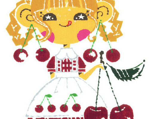 さくらんぼ (原画イラスト2枚組）A4サイズ & カード 絵画 りぼねーど