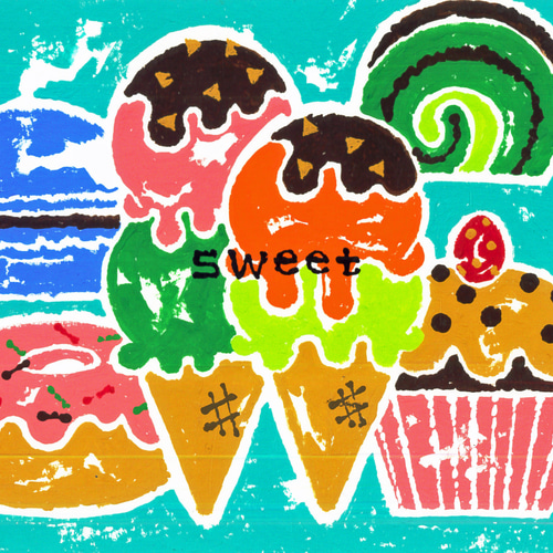 さくらんぼ (原画イラスト2枚組）A4サイズ & カード 絵画 りぼねーど