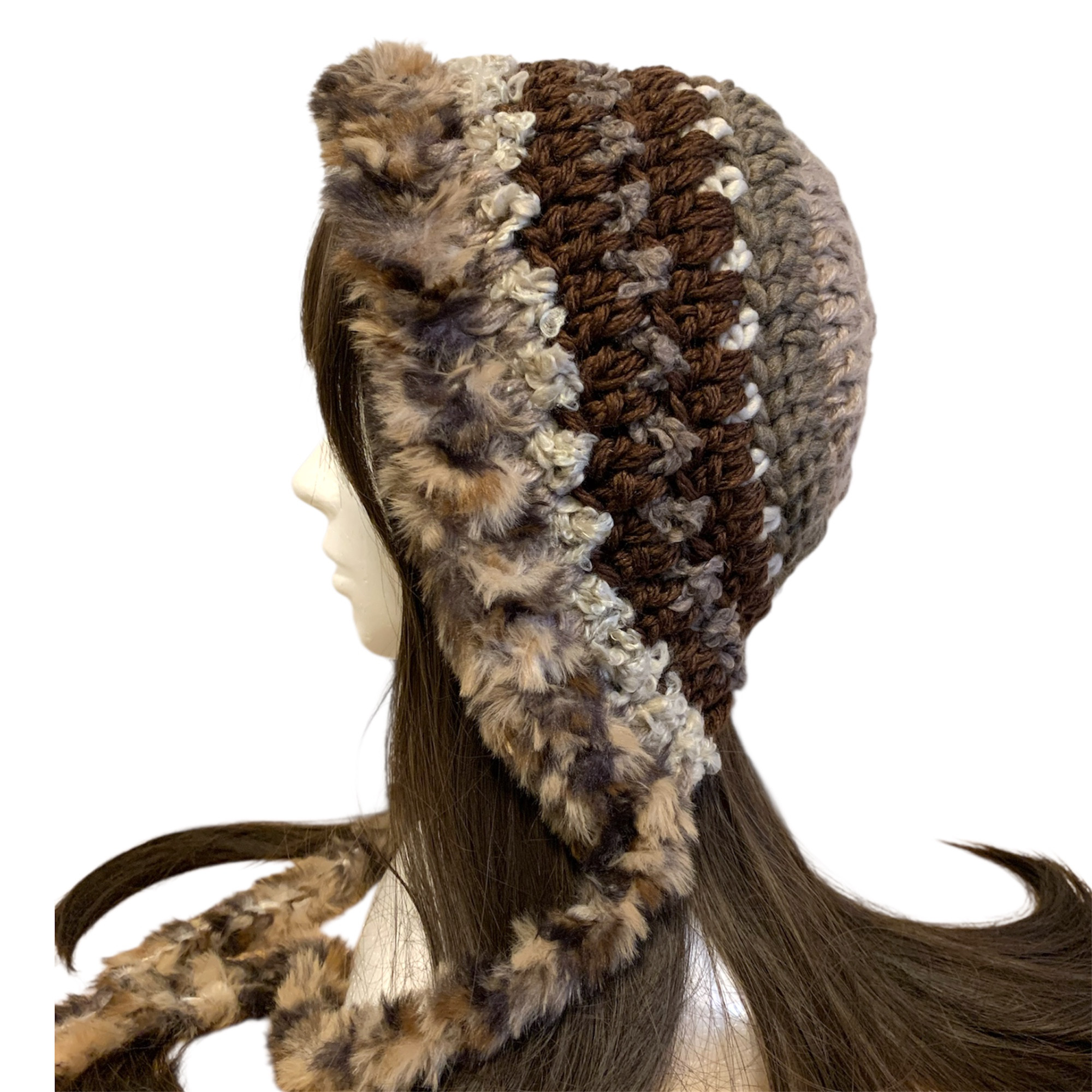 ボンネット　バラクラバ ニット帽　y2kフード帽　ハンドメイド　現品限り