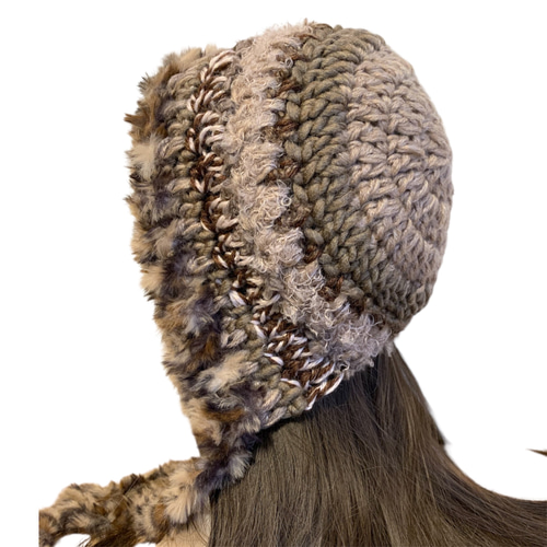 ボンネット バラクラバ ニット帽 y2kフード帽 ハンドメイド 現品限り