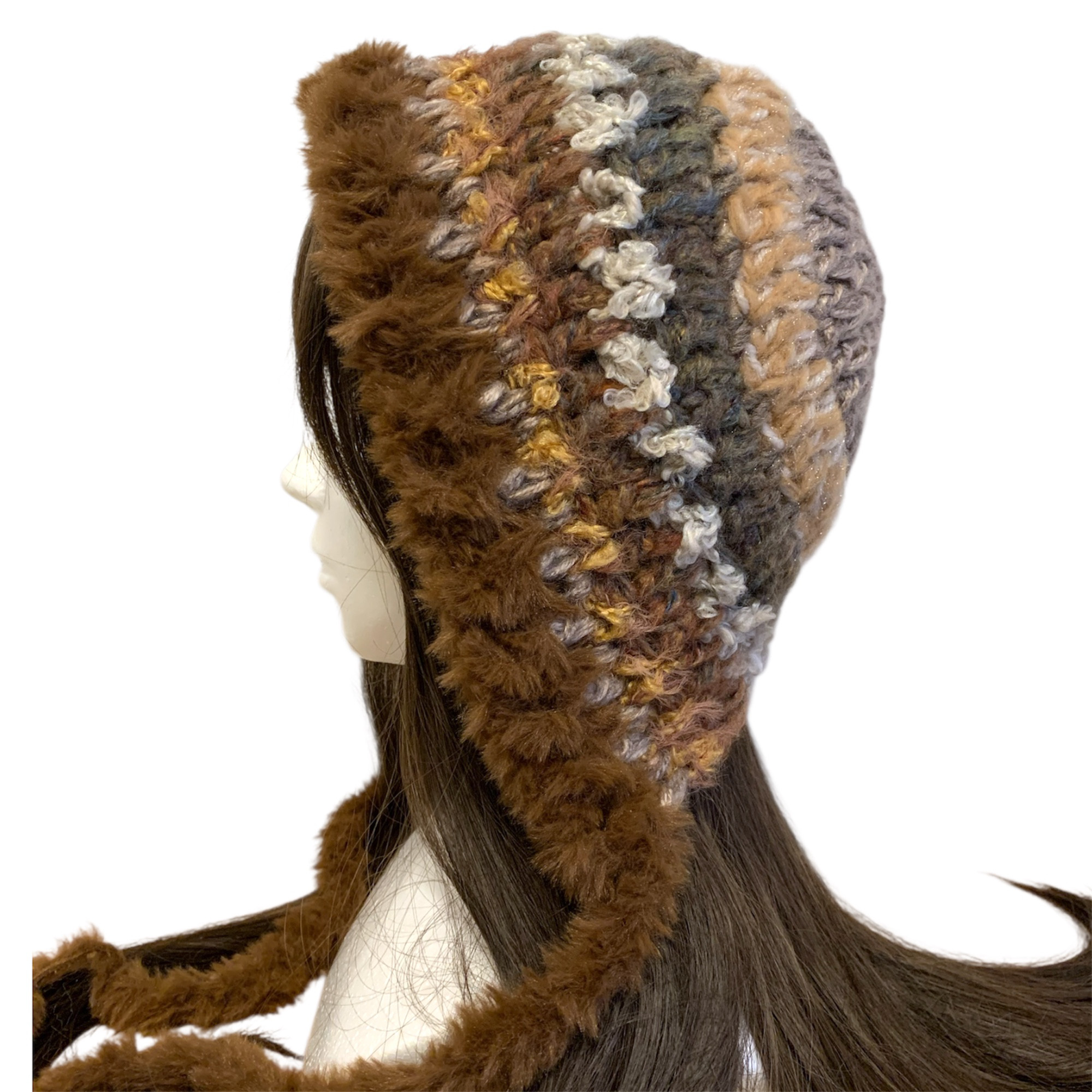 ボンネット　バラクラバ ニット帽　y2kフード帽　ハンドメイド　現品限り