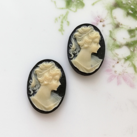 1個】ヴィンテージ レディー ブラック カメオ カボション オーバル