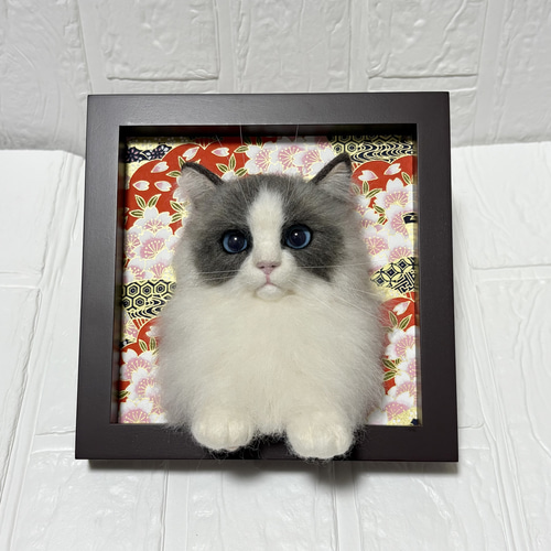 羊毛フェルト猫 ラグドール猫 フレーム猫 羊毛フェルト額縁猫 羊毛
