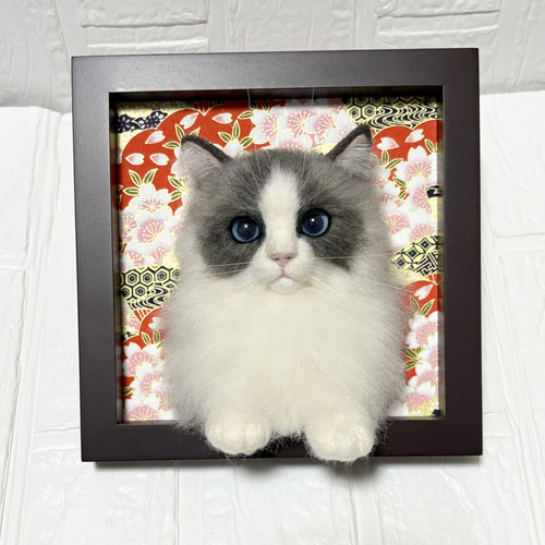 つ*い様 ラグドール　猫　羊毛フェルト　ハンドメイド　写真立て　壁掛け　額縁　ぬ 羊毛フェルト猫 ラグドール猫 フレーム猫 羊毛フェルト額縁猫 羊毛