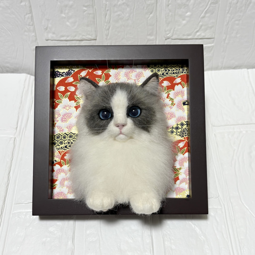 羊毛フェルト猫 ラグドール猫 フレーム猫 羊毛フェルト額縁猫 羊毛