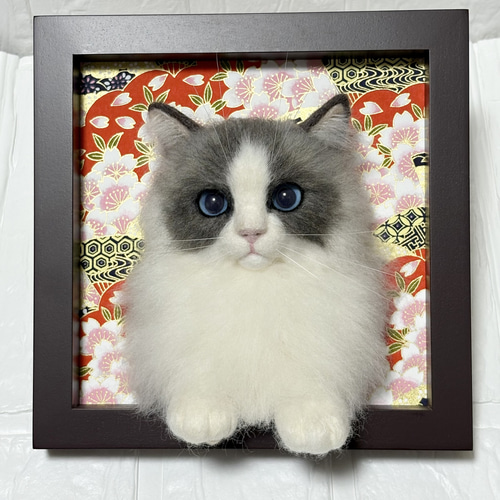 羊毛フェルト猫 ラグドール猫 フレーム猫 羊毛フェルト額縁猫 羊毛