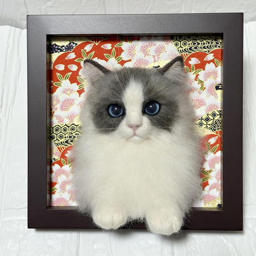 羊毛フェルト猫 ラグドール猫 フレーム猫 羊毛フェルト額縁猫 羊毛